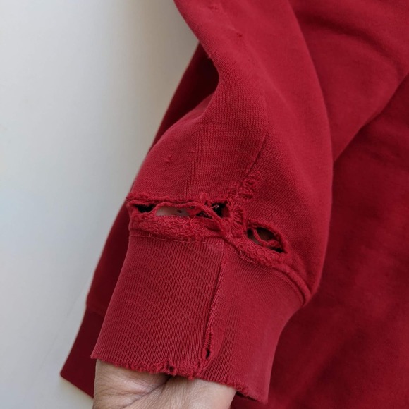 Men's Thrashed Destroyed Aeropostale Sweatshirt L Red Holes Grunge Skater Punk - Picture 8 of 15